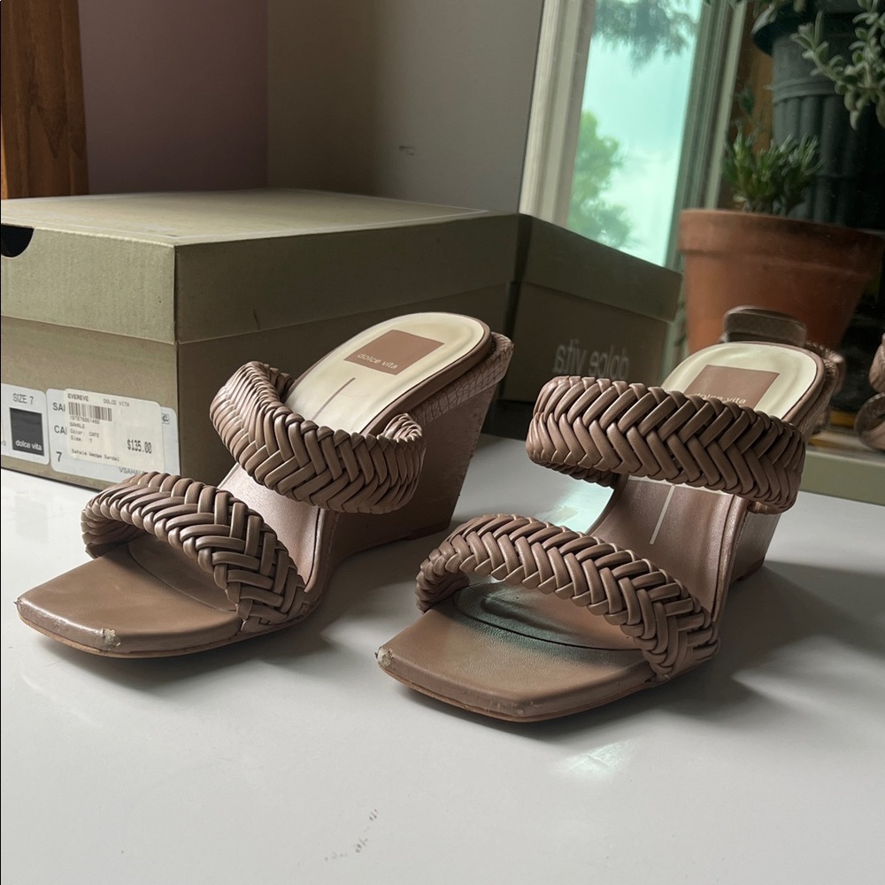 Dolce Vita Braided Brown Wedge Sandals